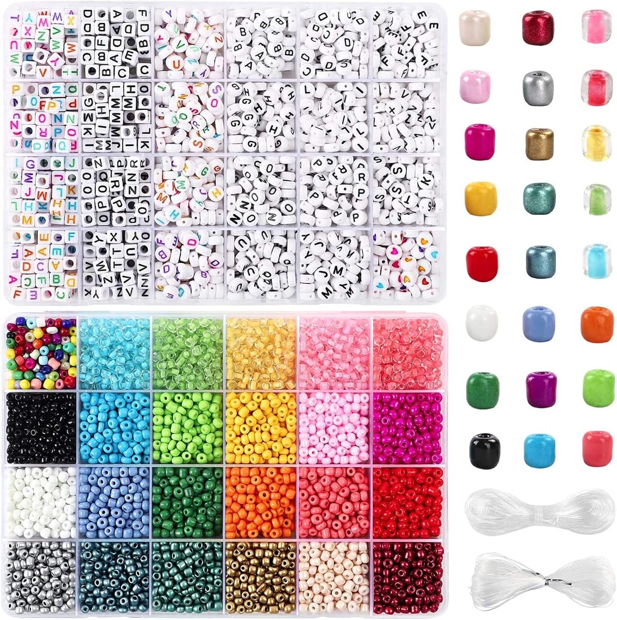 7600pcs Friendship Bracelet Kit Including 6000pcs 4mm Glass Seed Beads and 1600pcs Letter Beads for Bracelet Making